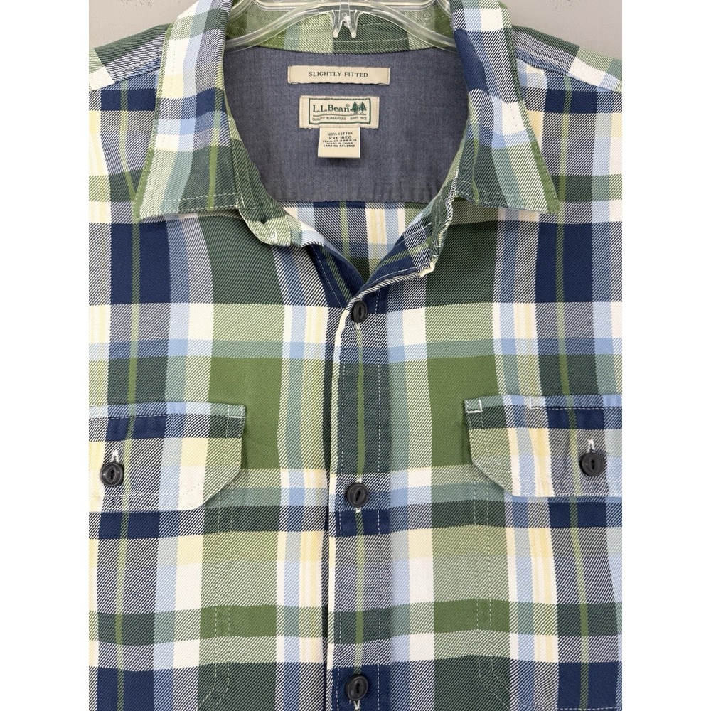 LL Bean Twill Plaid Shirt Men's 2XL Slightly Fitted Workwear Double Flap Pockets